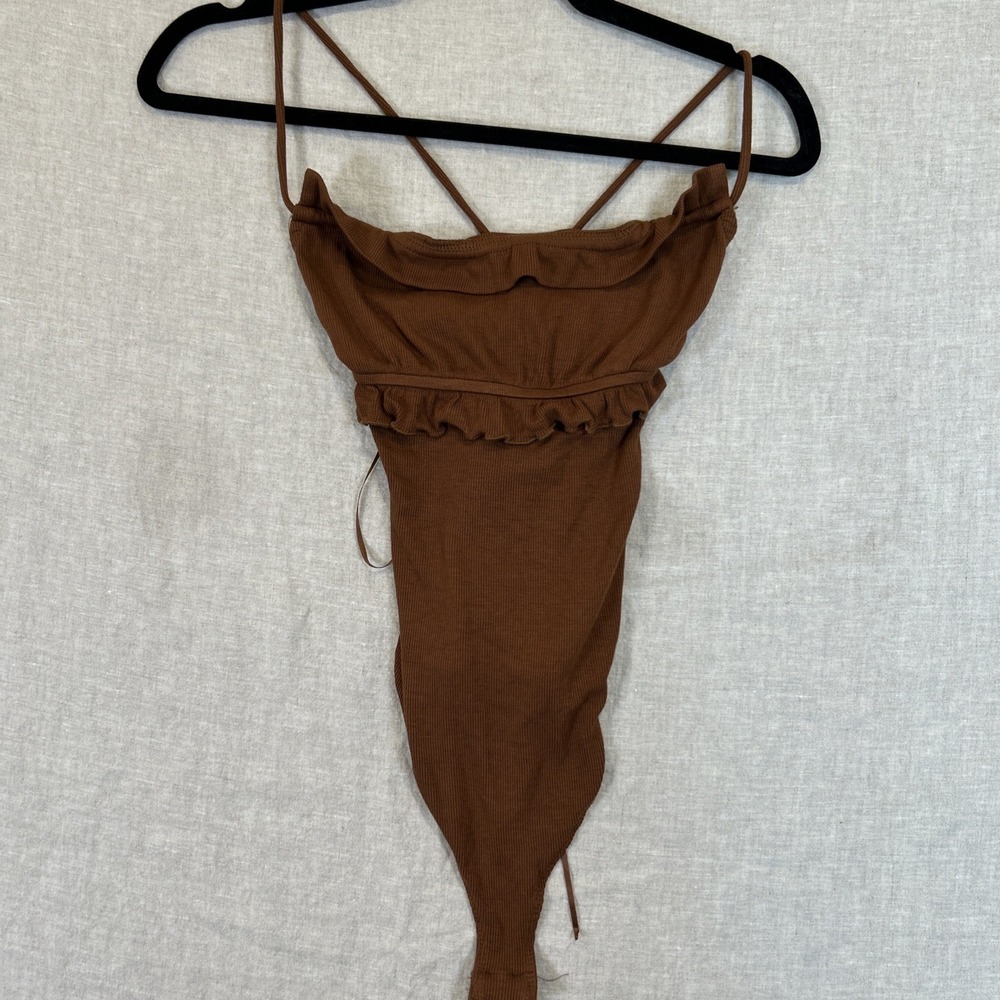 West of Melrose Women's Bodysuit Brown Ruched Cross Back Straps Small